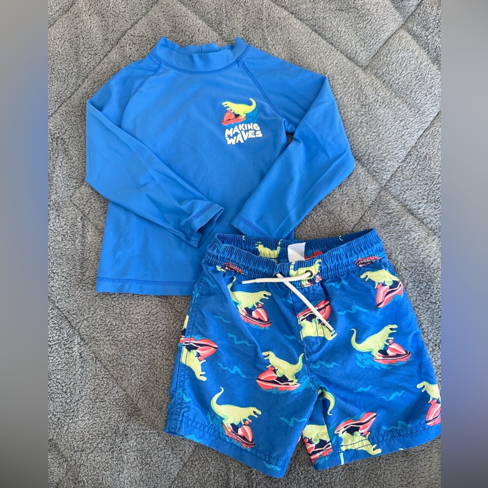 Carter's Blue 'Making Waves' Dinosaur Rashguard Set